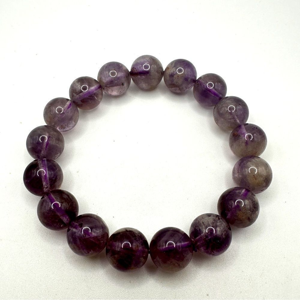 12.5mm Natural Purple Rabbit Hair Rutilated Quartz beaded‎ stretch bracelet!